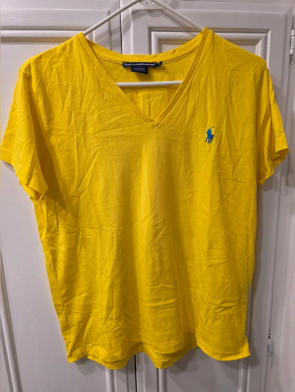 Polo by Ralph Lauren Women's Yellow V-Neck Polo Tee with Blue Pony ~ Size Large - Picture 2 of 8